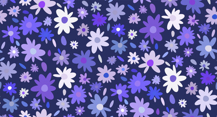 Floral blue background with flowers seamless vector