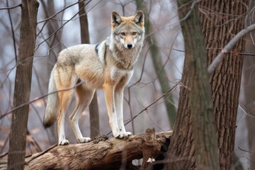 a coyote marking its territory on a tree