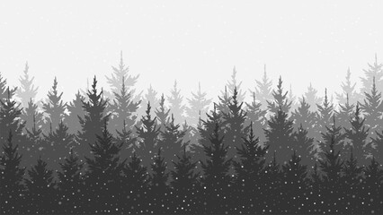 Forest background snowy spruce and pine - obrazy, fototapety, plakaty