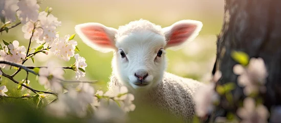 Poster Adorable spring portrait of a farm animal sheep © AkuAku