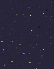 Hand drawn vector seamless pattern with gold stars on the dark background