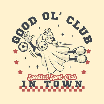 Ghost Soccer Mascot Retro and Vintage
