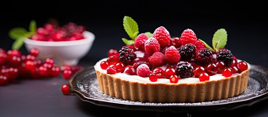 Keto pie adorned with crimson berries