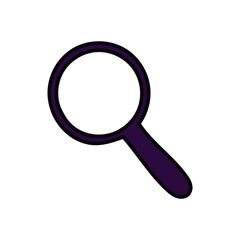 A hand-drawn cartoon loupe icon on a white background. Search concept.