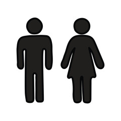 A hand-drawn cartoon icon of a man and a woman on a white background.