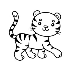 Tiger. Coloring page, coloring book page. Black and white vector illustration.