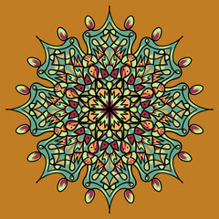 Vector hand drawn mandala illustration. Colorful detailed mandala ornament.