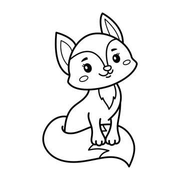 Fox. Coloring page, coloring book page. Black and white vector illustration.
