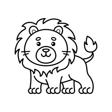 Lion. Coloring page, coloring book page. Black and white vector illustration.