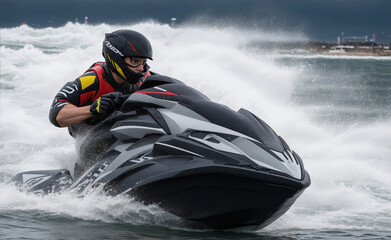 jet ski competing in the sea for the grand prix race