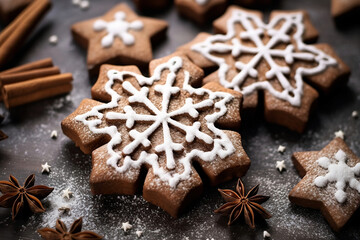 Fototapeta na wymiar Snowflake Shaped Christmas Cookies