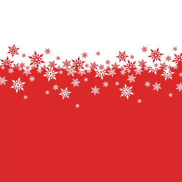 Square banner with white and red Christmas symbols. Christmas snowflakes. Winter background with place for text. Flat style.
