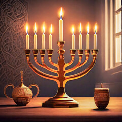 Elegant greeting card for Happy Hanukkah, jewish holiday. - obrazy, fototapety, plakaty
