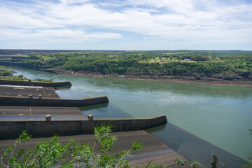 View of a hydroelectric power station on a sunny summer day