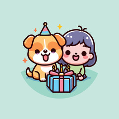 Obraz premium A child and his dog celebrating a birthday, Generative AI