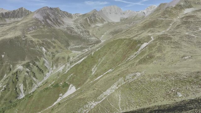 Alp da la Creusch, Aroser Rothorn and Furcletta in the background, Piz Mulain on the left, drone image, Alvaneu, Grisons, Switzerland, Europe