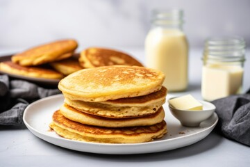 Fototapeta na wymiar vegan buttermilk pancakes with a side of vegan butter