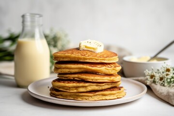 vegan buttermilk pancakes with a side of vegan butter