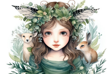 Portrait of a fairy-tale winter fairy on a white background - obrazy, fototapety, plakaty