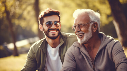 Obraz premium Senior father spending time with his adult son have a happy feeling together
