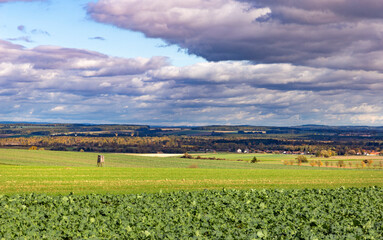 Autumn landscape with fields and sky. South Czechia.