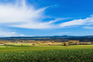 Autumn landscape with fields and sky. South Czechia.