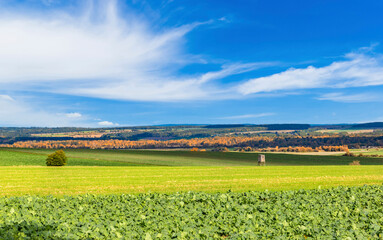 Autumn landscape with fields and sky. South Czechia.