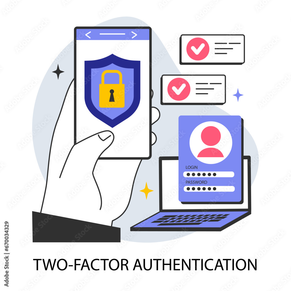 Poster two-factor authentication. profile and account security. login and password verification. protection