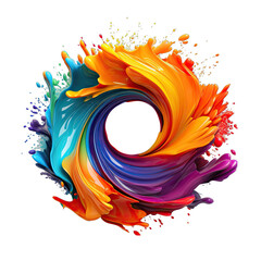 Circular Swirl of Rainbow-colored Paint Isolated on Transparent or White Background, PNG