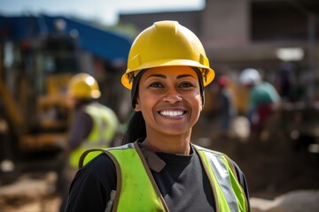 Female woman Construction worker smile face at site