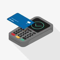 Contactless payment using a credit card. Payment terminal. Vector illustration