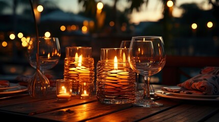 Obraz na płótnie Canvas Beautiful Table Setting Glasses Wine Candles, Background Image, Valentine Background Images, Hd