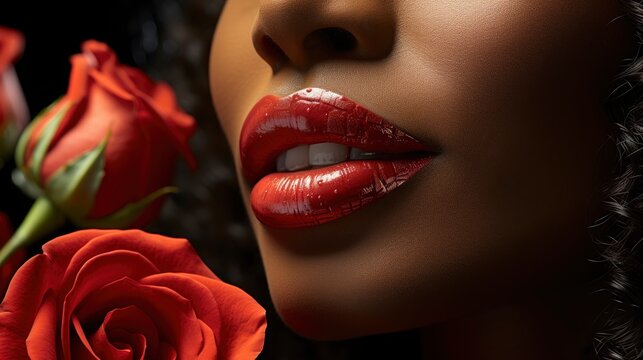 Beauty Woman Red Rose Valentine Lips, Background Image, Valentine Background Images, Hd