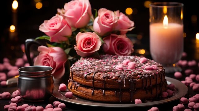 Birthday Cake Valentines Day Roses, Background Image, Valentine Background Images, Hd