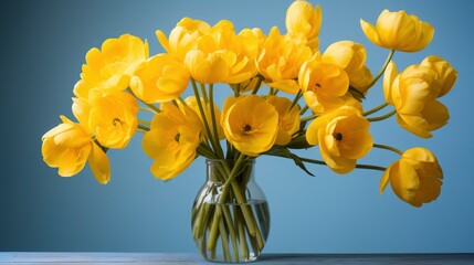 Bouquet Yellow Tulips On Blue Background, Background Image, Valentine Background Images, Hd
