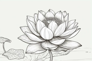 Monochrome line drawing of a lotus for a coloring book page. Generative AI