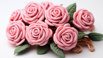 Bunch Pink Roses On White Crochet, Background Image, Valentine Background Images, Hd