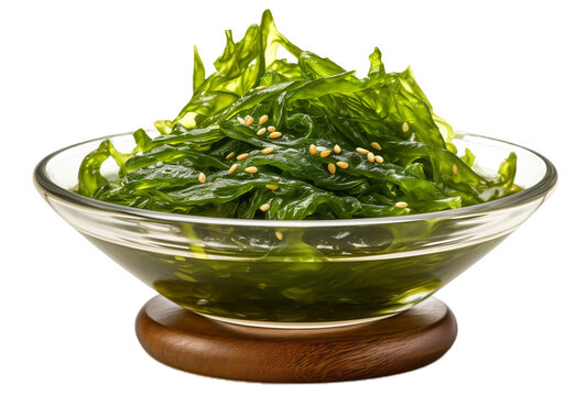 Glass bowl of a seaweed salad isolated on transparent background