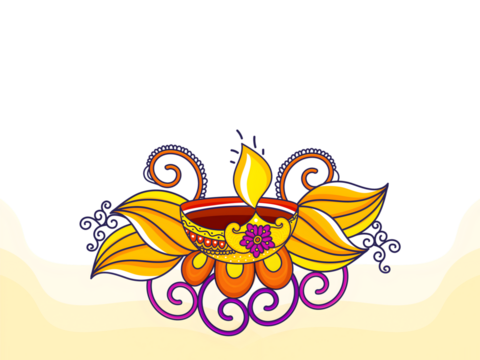 Happy Diwali Concept with Lit Oil Lamp (Diya) In Floral Pattern.