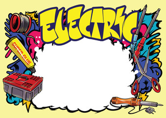 Graffiti illustration with street graffiti letters, tags, words, street art, style, spray paint, emoji, fresh and colorful