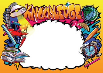 Graffiti illustration with street graffiti letters, tags, words, street art, style, spray paint, emoji, fresh and colorful