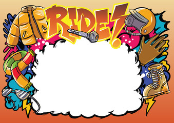 Graffiti illustration with street graffiti letters, tags, words, street art, style, spray paint, emoji, fresh and colorful