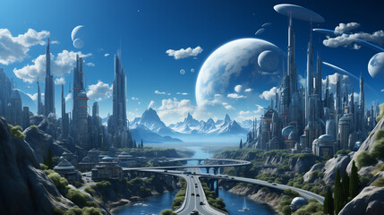 Obraz premium Futuristic city landscape 