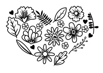 Flower heart vector line art illustration transparent background
