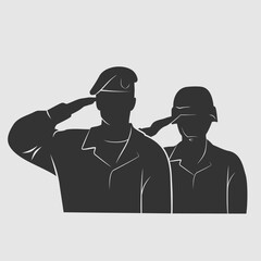 Soldiers, officers saluting silhouette. Vector illustration