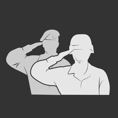 Soldiers, officers saluting silhouette. Vector illustration