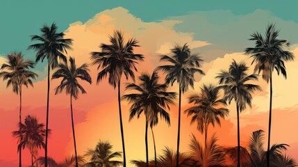 Naklejka premium Exclusive Minimal Magazine Sketch Collage Palms , Background Image, Valentine Background Images, Hd