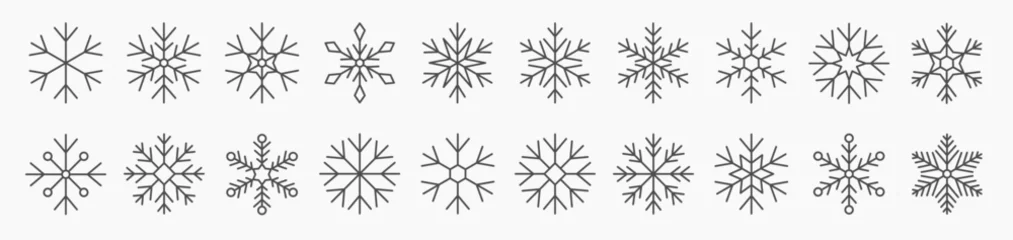 Fotobehang Big set of linear snowflake icons. Editable stroke outline  © Myurenn