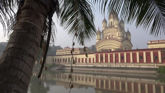 Facade of the Dakshineswar Kali temple complex, an important place for Hindu worshippers, in Kolkata, India