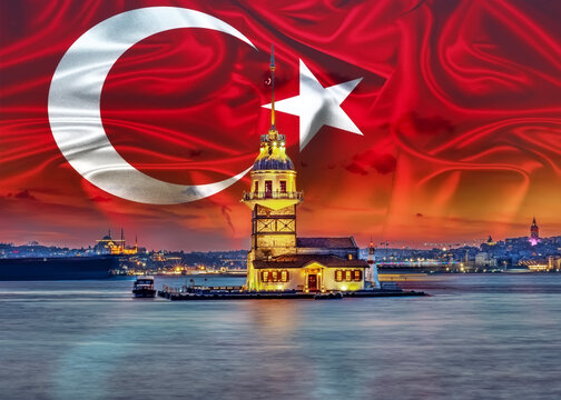 Turkish Flag on a blue sky background.